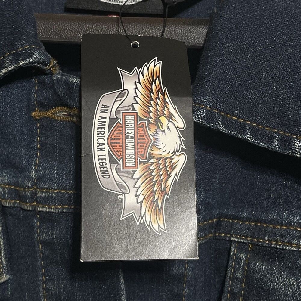 Harley Davidson Blue Jean Denim Jacket Embroidered Flowers Bird Womens Large NWT - Picture 6 of 15